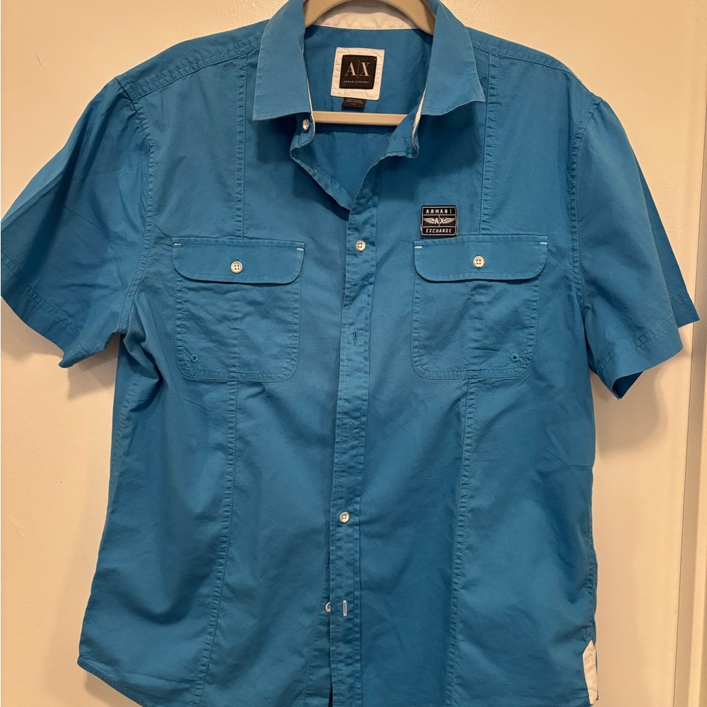 Armani Exchange Blue Casual Button Down Shirt Short Sleeve pre-owned
